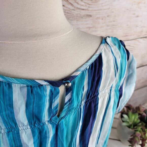 Lucky Brand 100% Silk Sleeveless Blue Striped Blouse‎ Top Size Medium - Picture 6 of 9